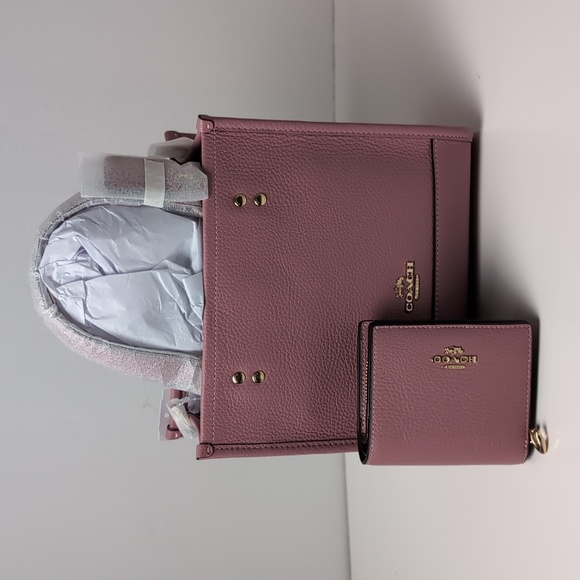 Coach CO971 + C2862 Leather Dempsey Tote & Snap Wallet Gold/ True Pink - Picture 1 of 16